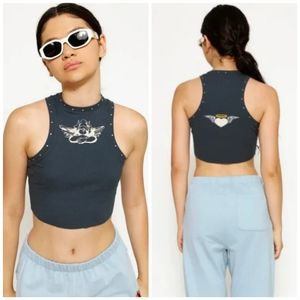 Boys Lie Heavenly Love Stud Ribbed Navy tank top